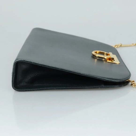 Salvatore Ferragamo Gancini Chain Shoulder Bag Leather Black Auth 105616 - Picture 6 of 16